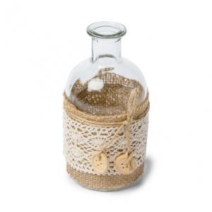 Vase boheme toile de jute dentelle 6 5x13 5